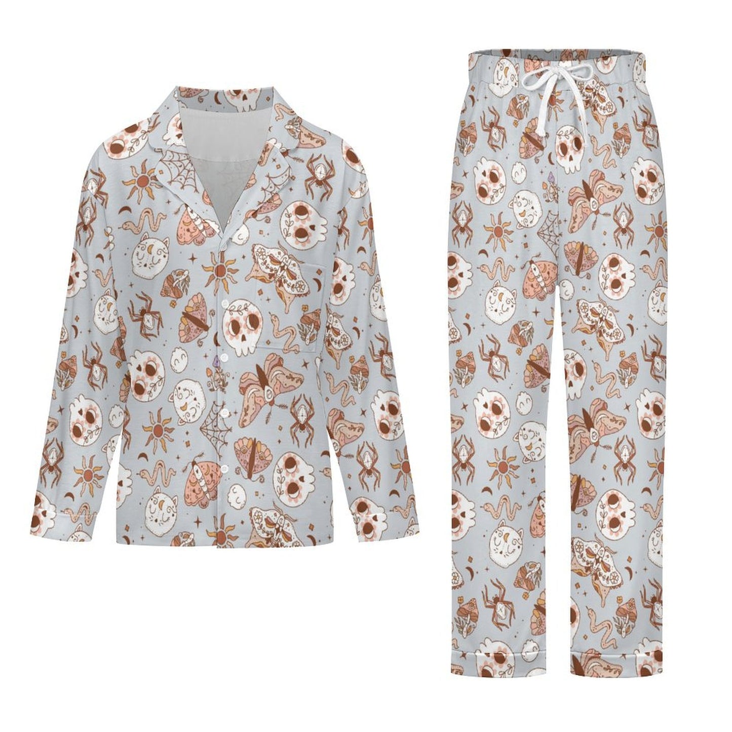 Long Pajama Set - Pastel Blue Butterfly Print