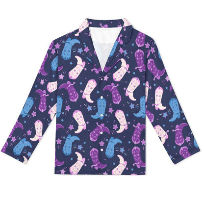 Long Pajama Set - Purple Cowgirl Boots