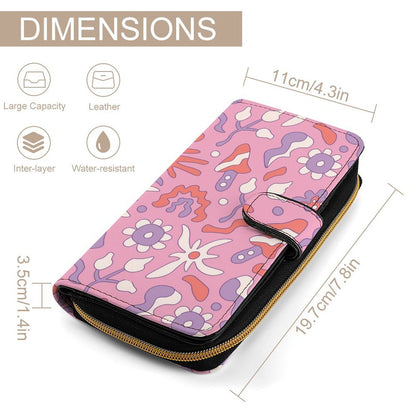 Leather Wallet - Pink Boho Design