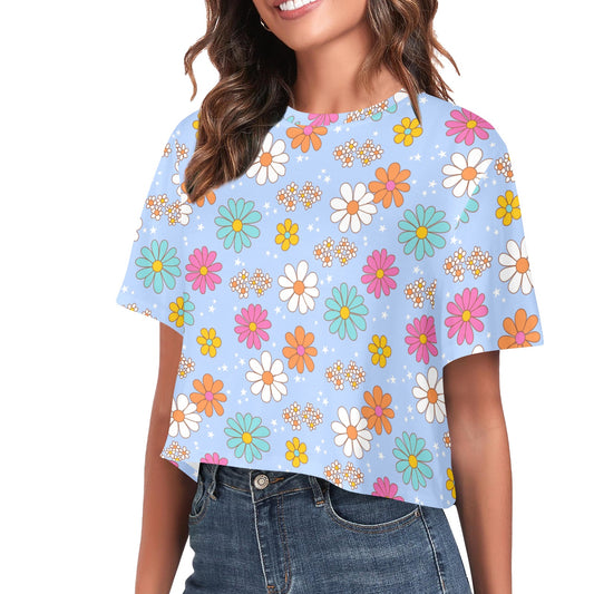 Crop Tee - Pastel Blue Flower Print