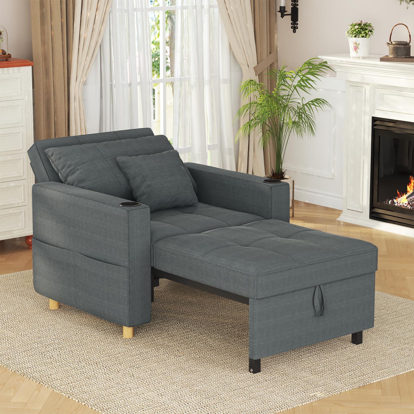 Sleeper Chair, Convertible Chair Bed for Adults, 3-in-1 Pull Out Sofa Chair