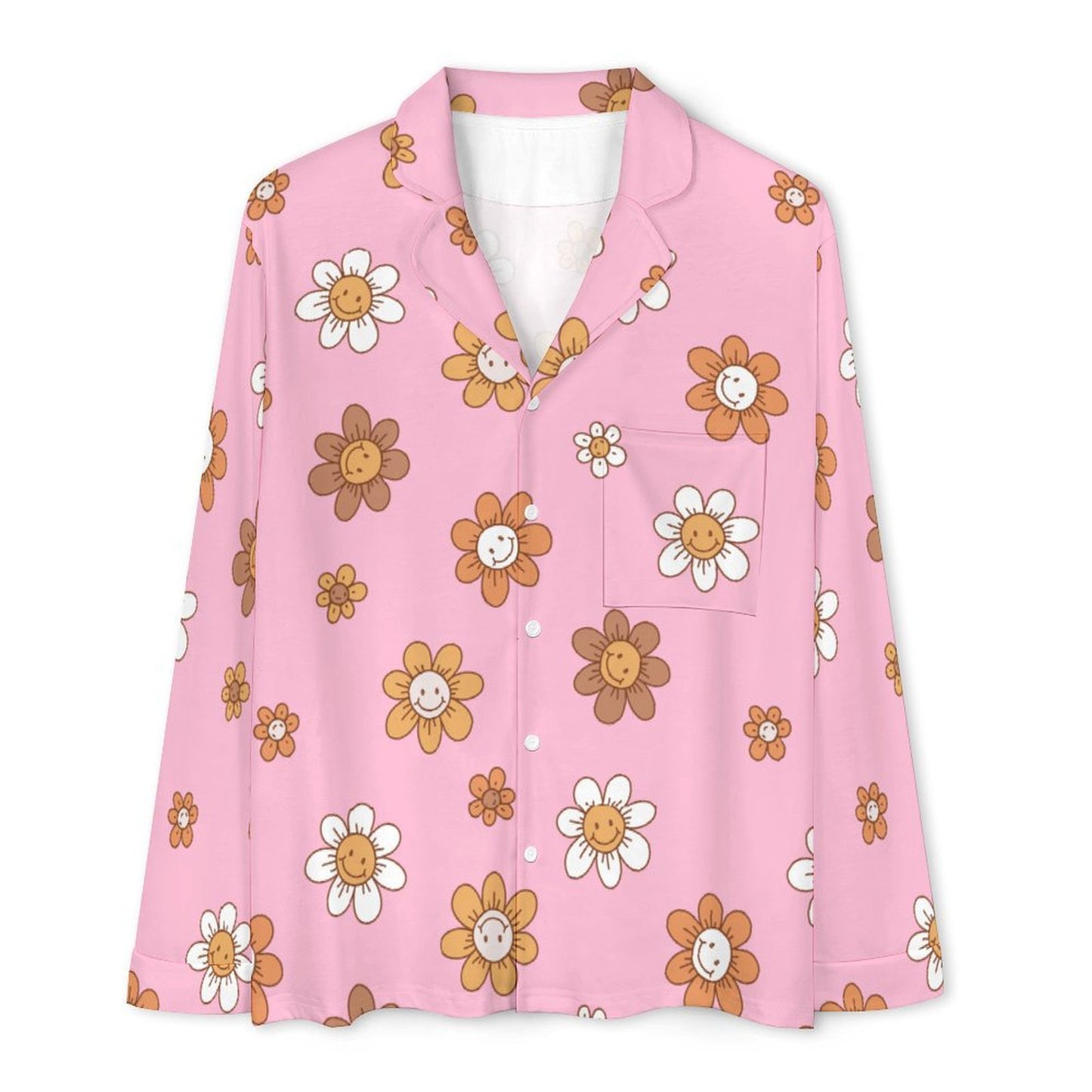 Long Pajama Set - Pink Flower Print