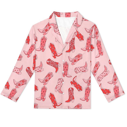 Long Pajama Set - Pink & Red Cowgirl Boots