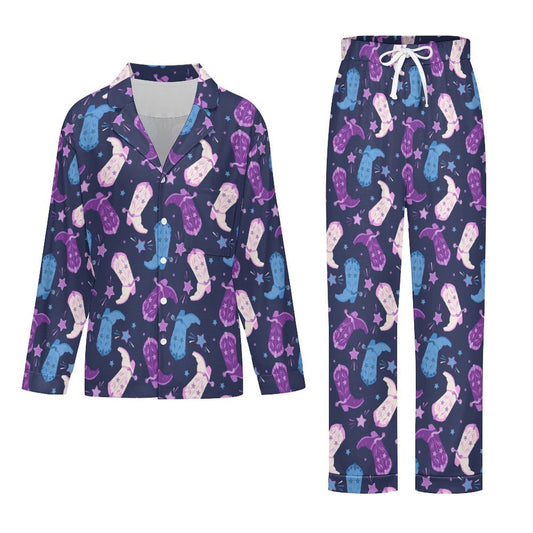 Long Pajama Set - Purple Cowgirl Boots
