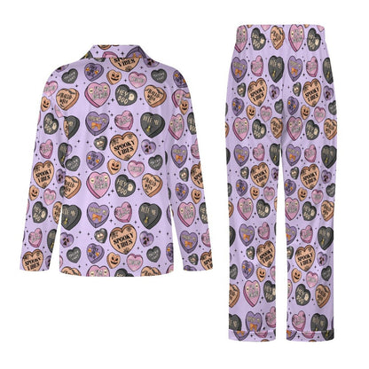 Women's Long Pajama Set - Spooky Candy Hearts