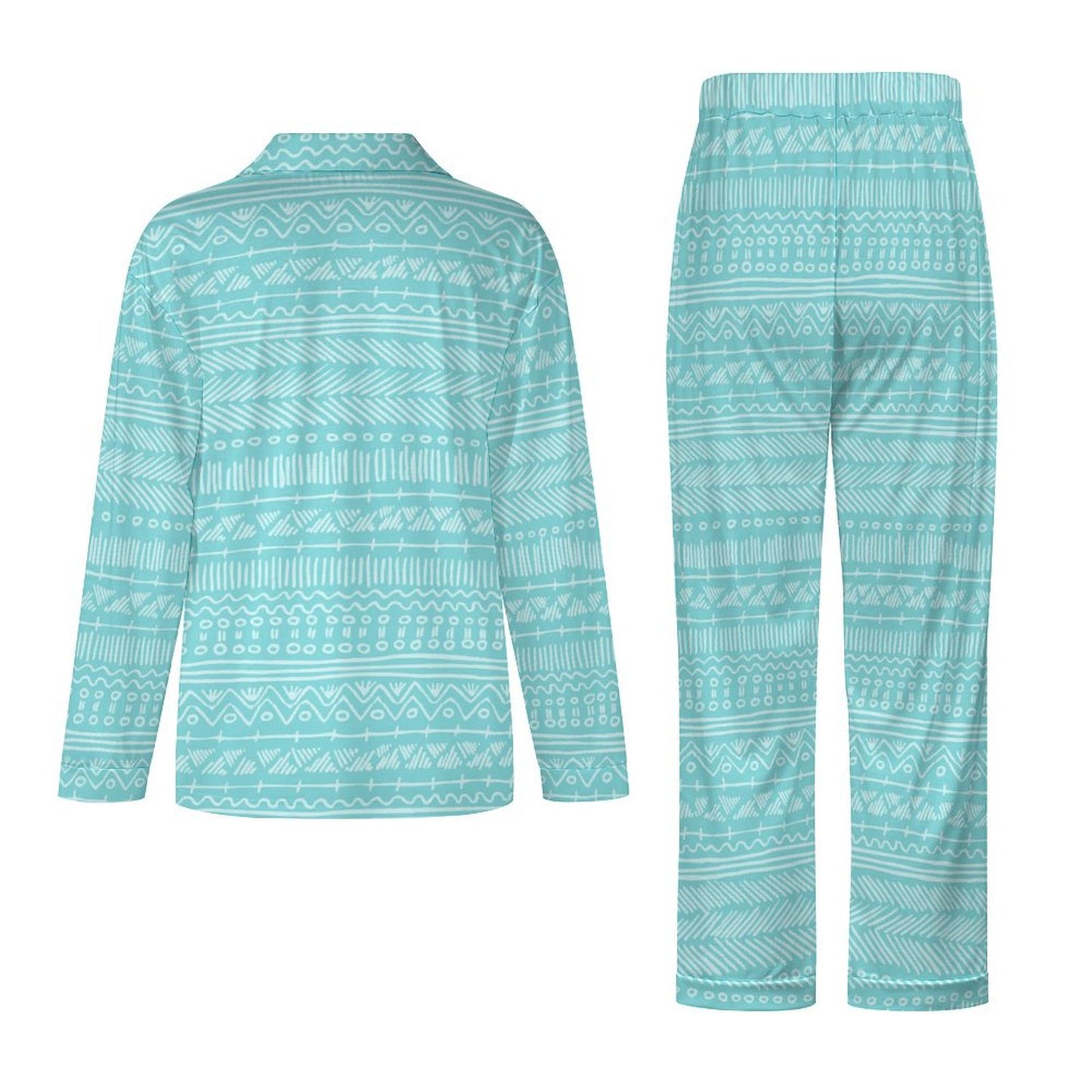 Long Pajama Set - Blue Aztec Pattern
