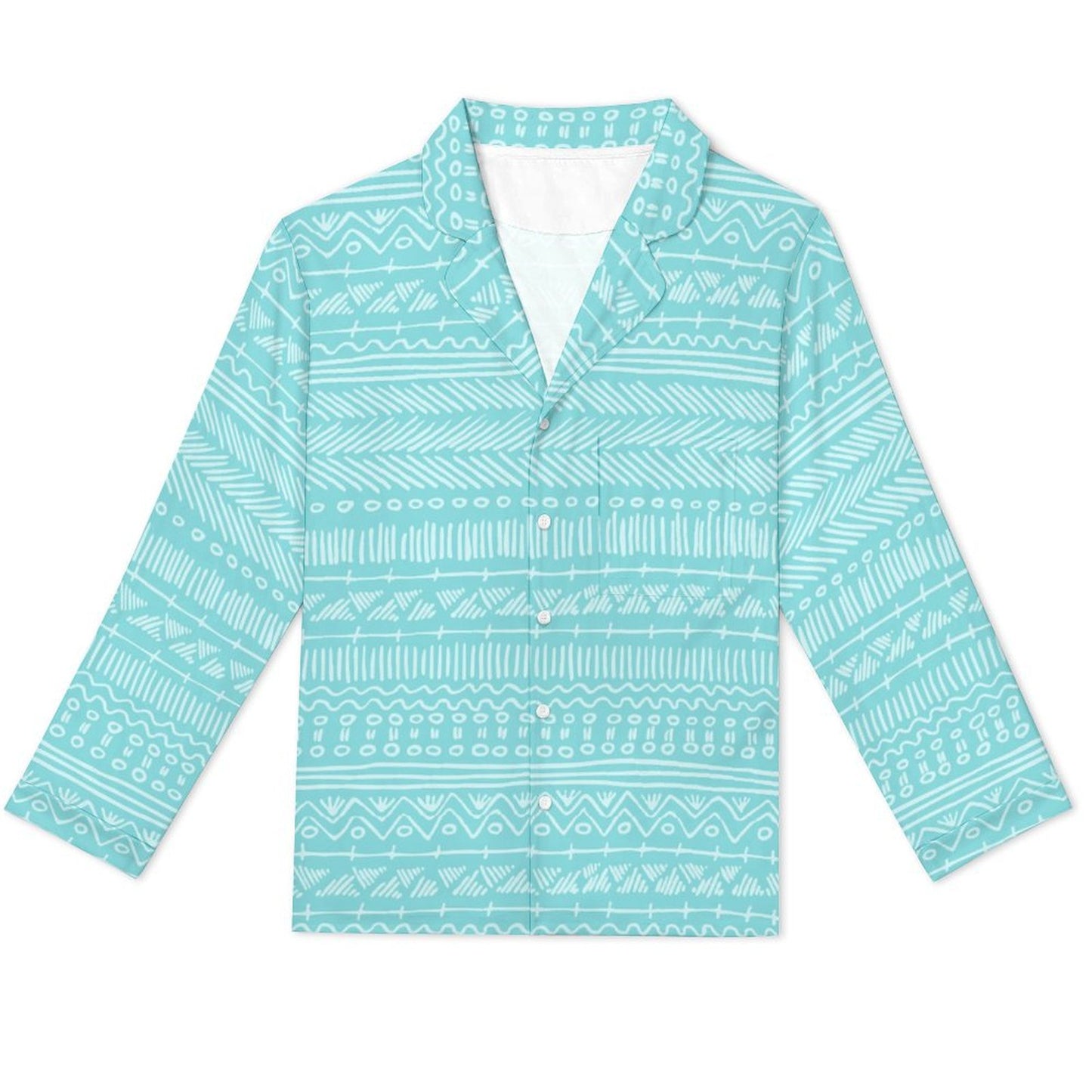 Long Pajama Set - Blue Aztec Pattern