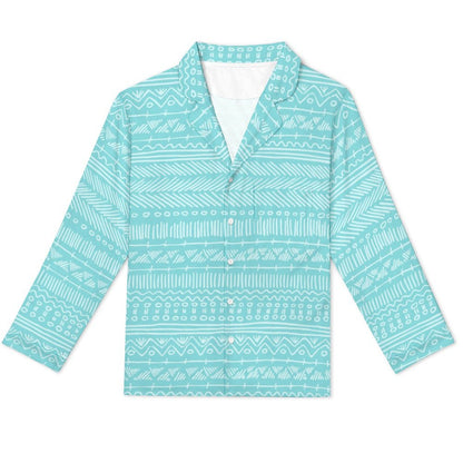 Long Pajama Set - Blue Aztec Pattern