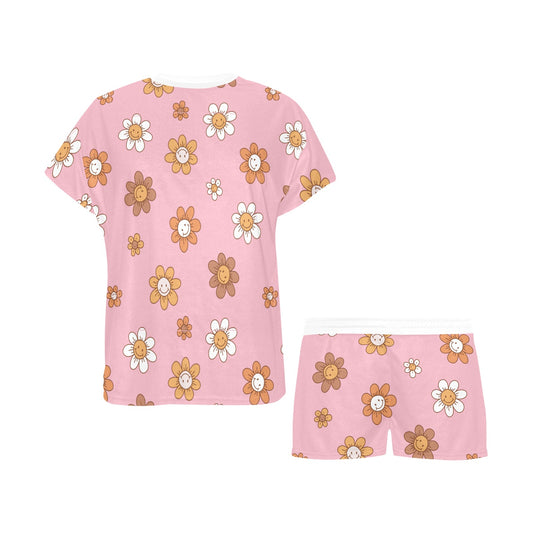 Short Pajama Set - Pastel Pink Happy Happy Flower