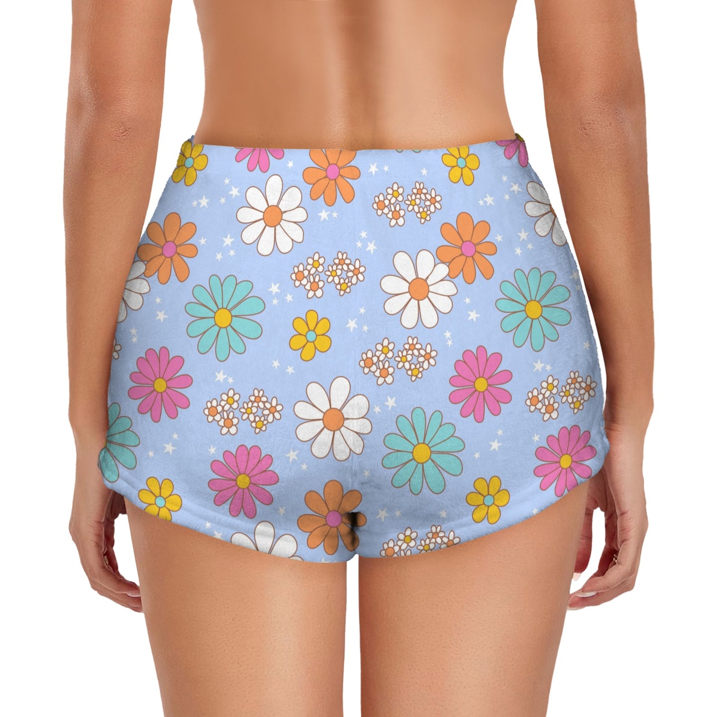 Flannel PJ Shorts - Pastel Blue Flower Print