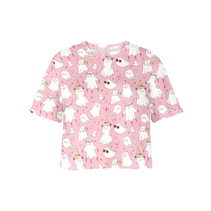 Cropped Tee - Pastel Pink Spooky Design