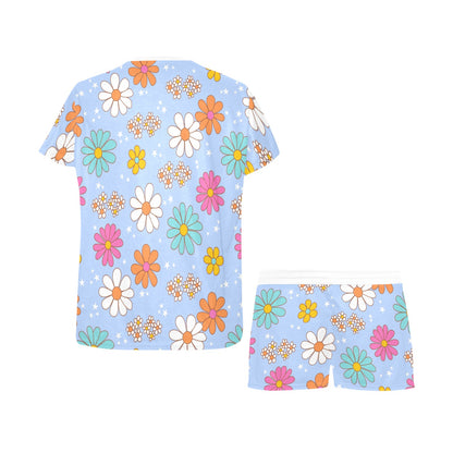 Short Pajama Set - Pastel Blue Flower Print