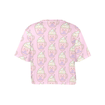 Crop Tee - Sip Happens - Pastel Pink
