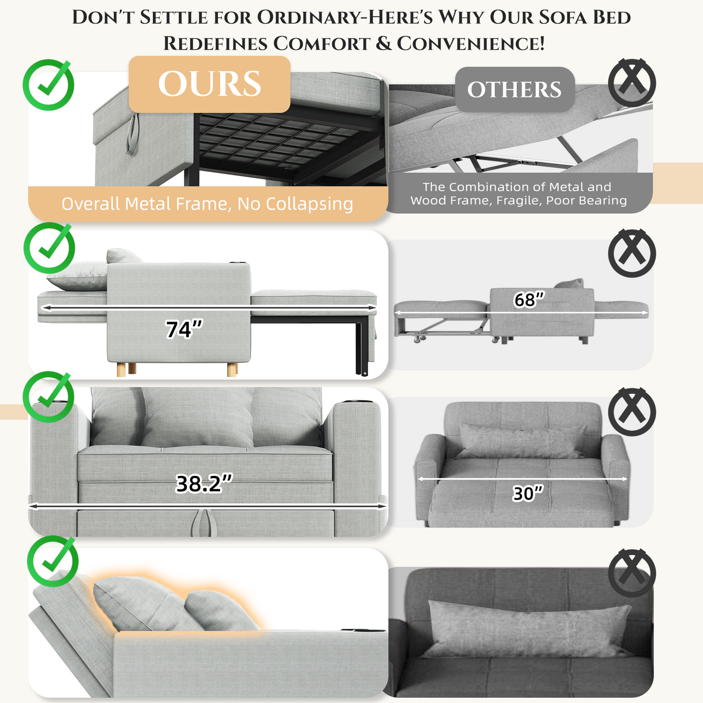 Sleeper Chair, Convertible Chair Bed for Adults, 3-in-1 Pull Out Sofa Chair