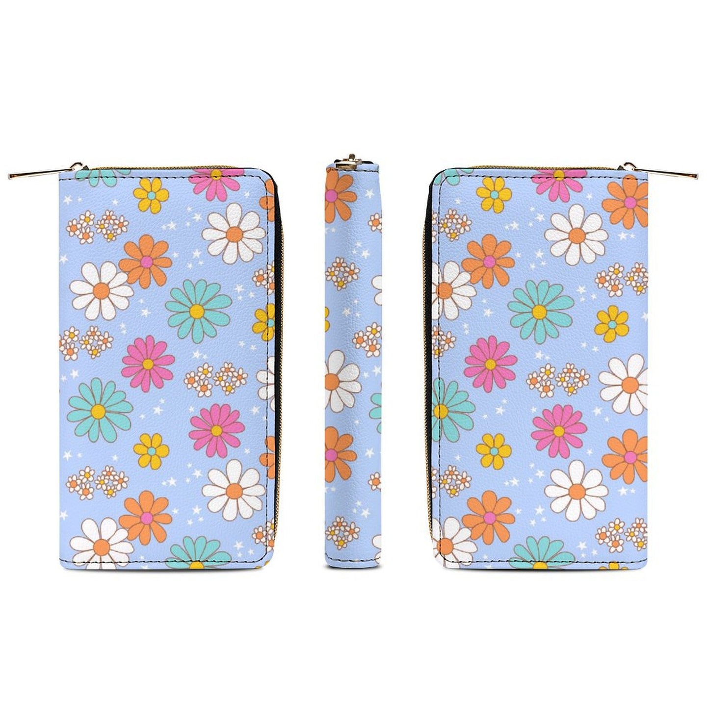 Zipped Wallet - Blue Flower Print