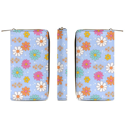 Zipped Wallet - Blue Flower Print
