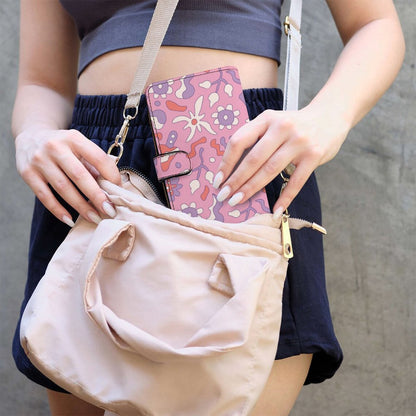 Leather Wallet - Pink Boho Design