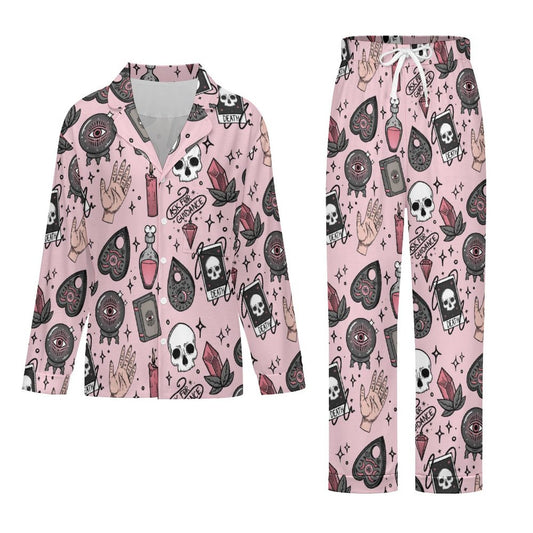 Long Pajama Set - Pinky Red Witchy Print