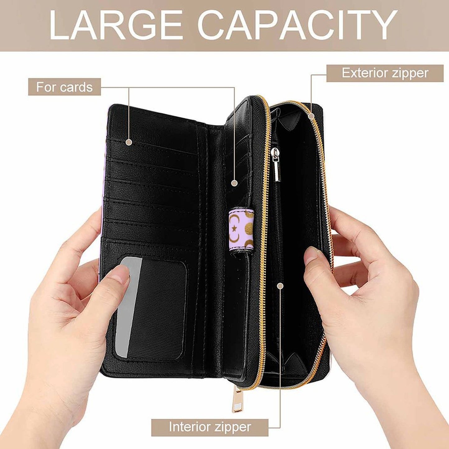 Leather Wallet - Pastel Purple & Gold Moons