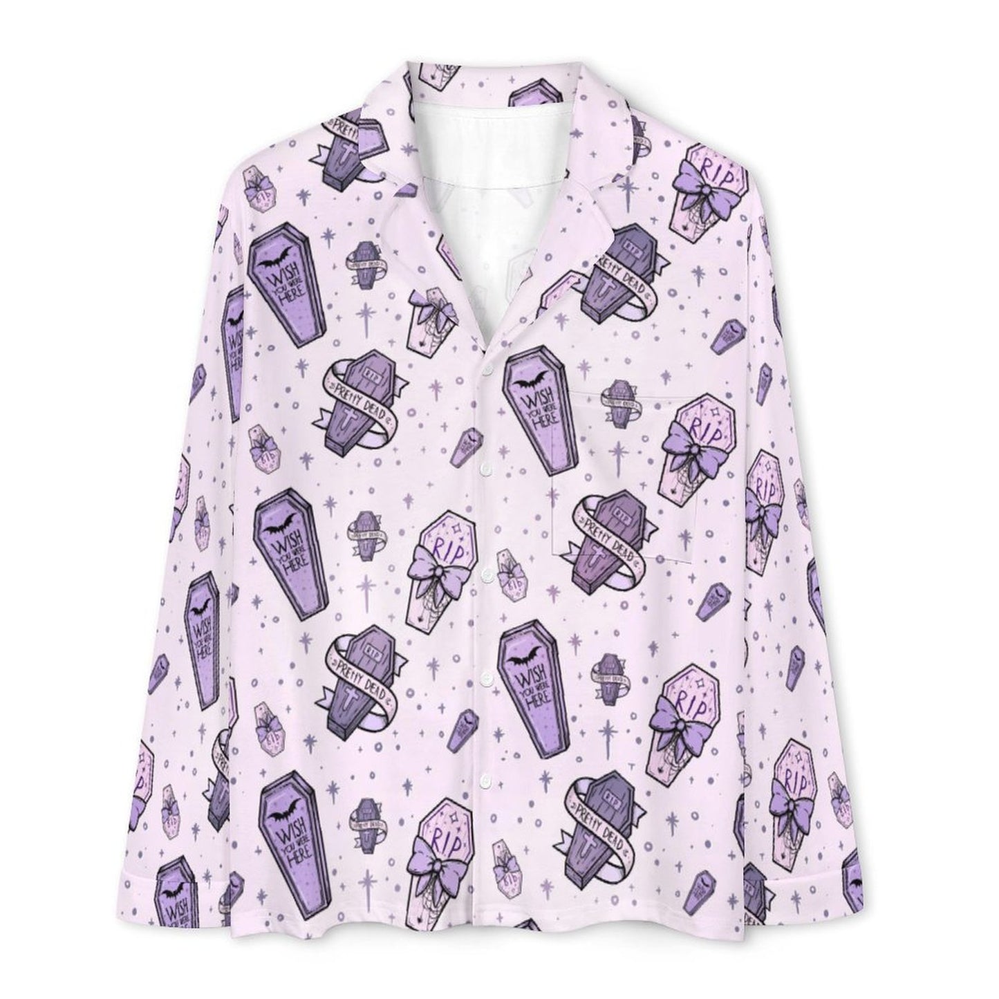 Long Pajama Set - RIP Witchy Purple Print