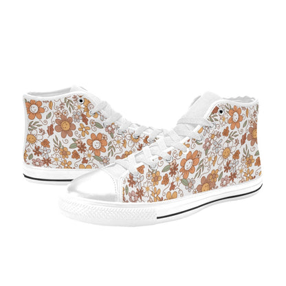 Hi-Top Shoes - White Sweet Flowers Pattern