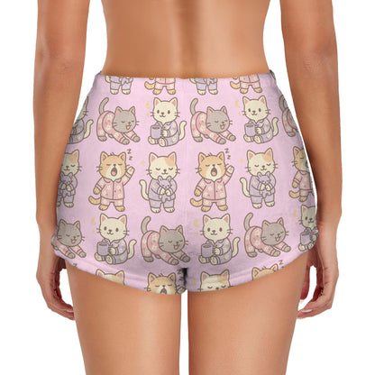 Flannel PJ Shorts - Sleeping Cats Women's Flannel Pajama Shorts