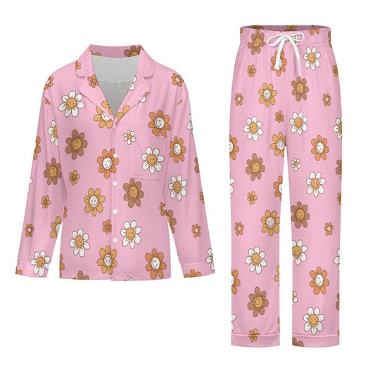 Long Pajama Set - Pink Flower Print