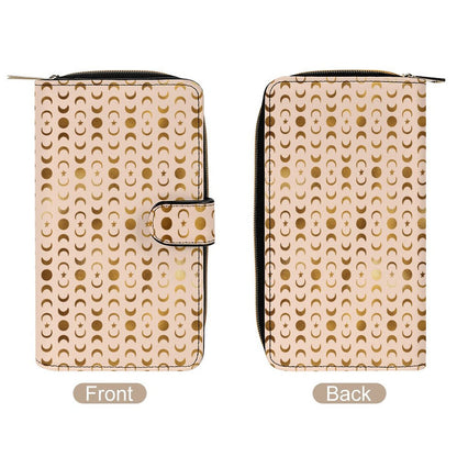 Leather Wallet - Pastel Orange with Gold Moons