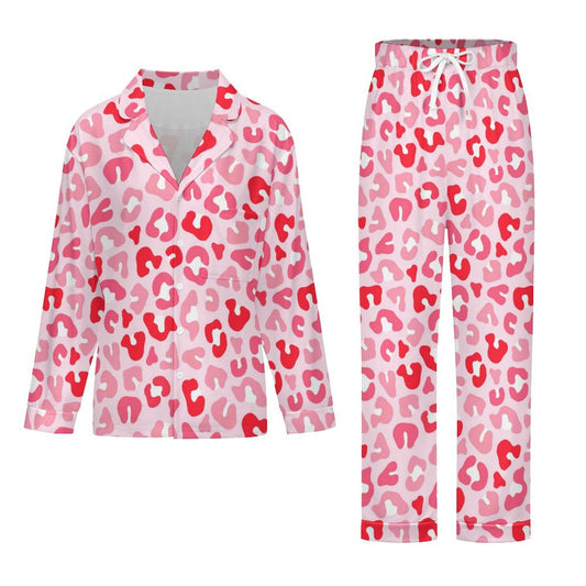 Long Pajama Set - Pink Leopard Print