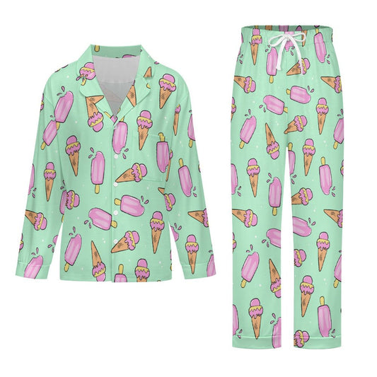 Long Pajama Set - Pastel Green Ice Cream