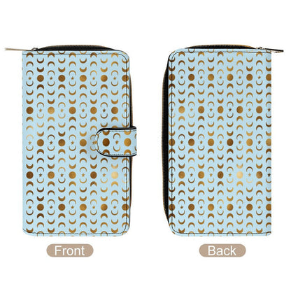 Leather Wallet - Pastel Blue & Gold Moons