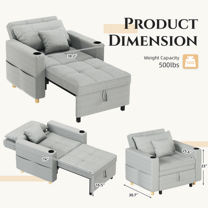 Sleeper Chair, Convertible Chair Bed for Adults, 3-in-1 Pull Out Sofa Chair