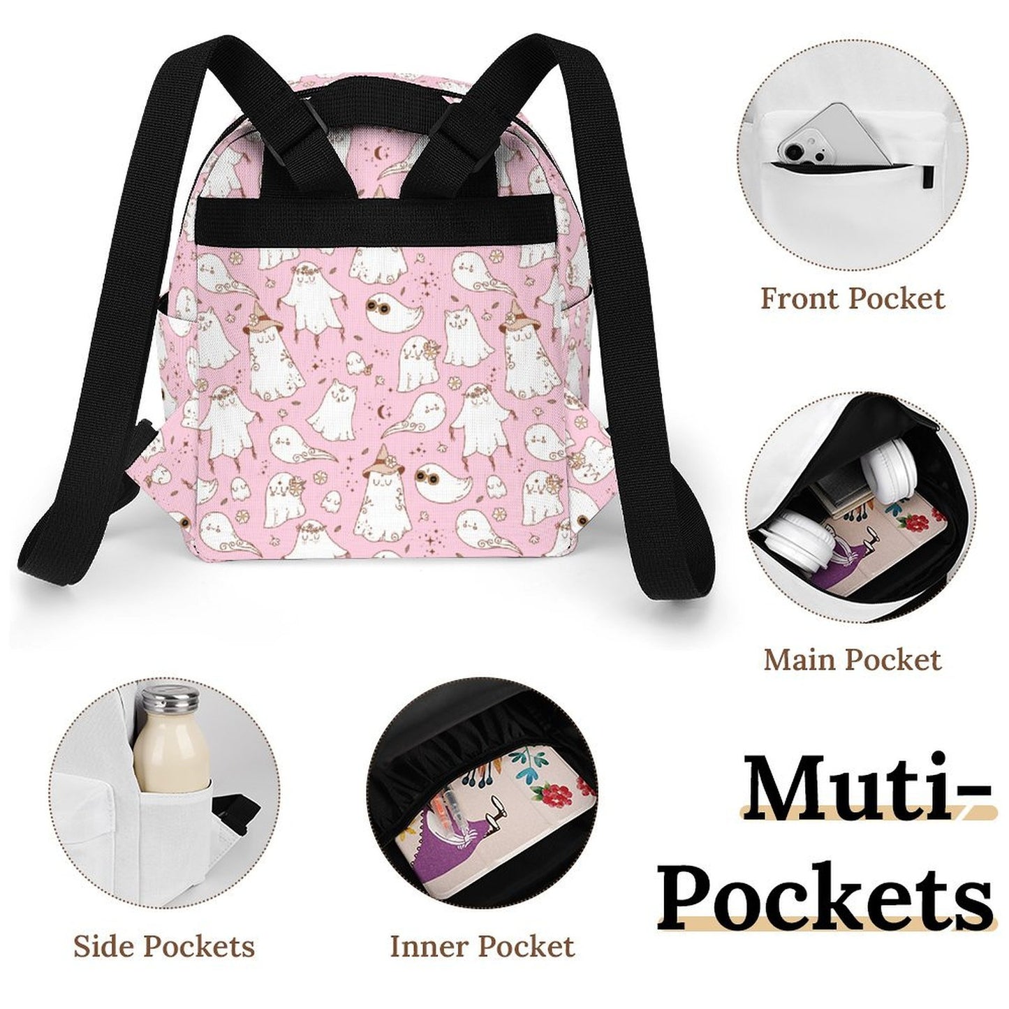 Mini Backpack - Pastel Pink Spooky Print