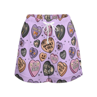 Women's High-Waisted Shorts - Halloween Candy Hearts
