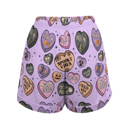 Women's High-Waisted Shorts - Halloween Candy Hearts