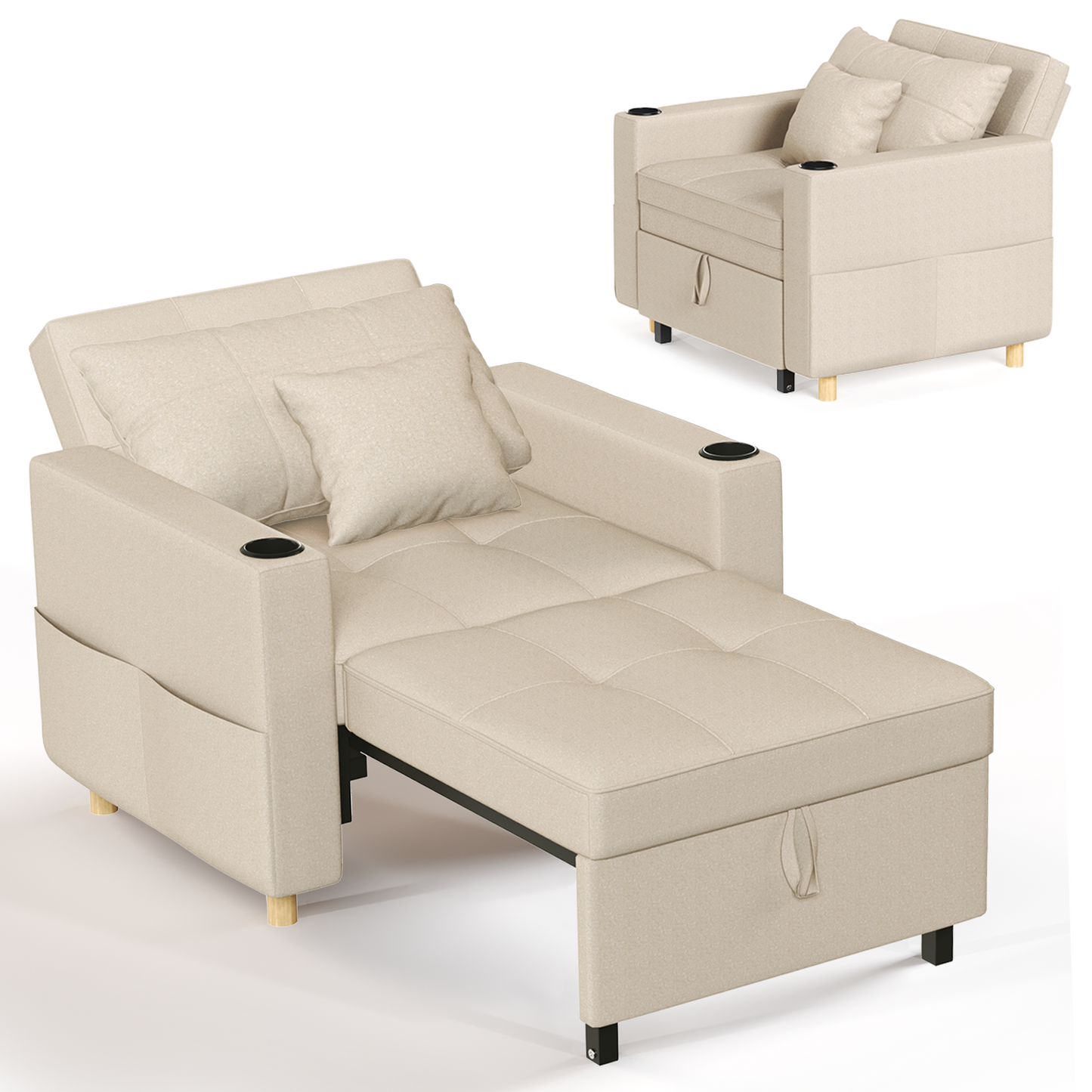Sleeper Chair, Convertible Chair Bed for Adults, 3-in-1 Pull Out Sofa Chair