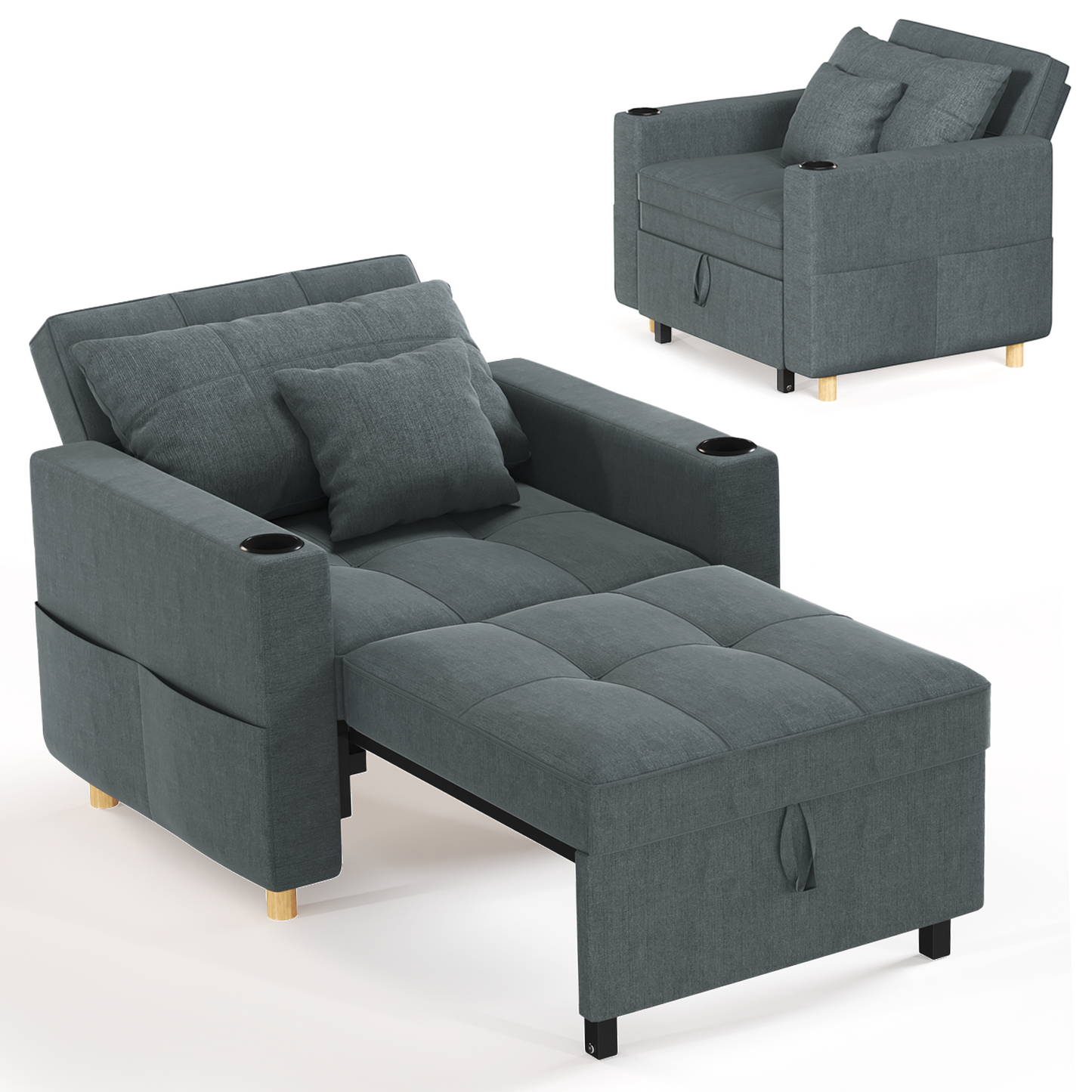 Sleeper Chair, Convertible Chair Bed for Adults, 3-in-1 Pull Out Sofa Chair