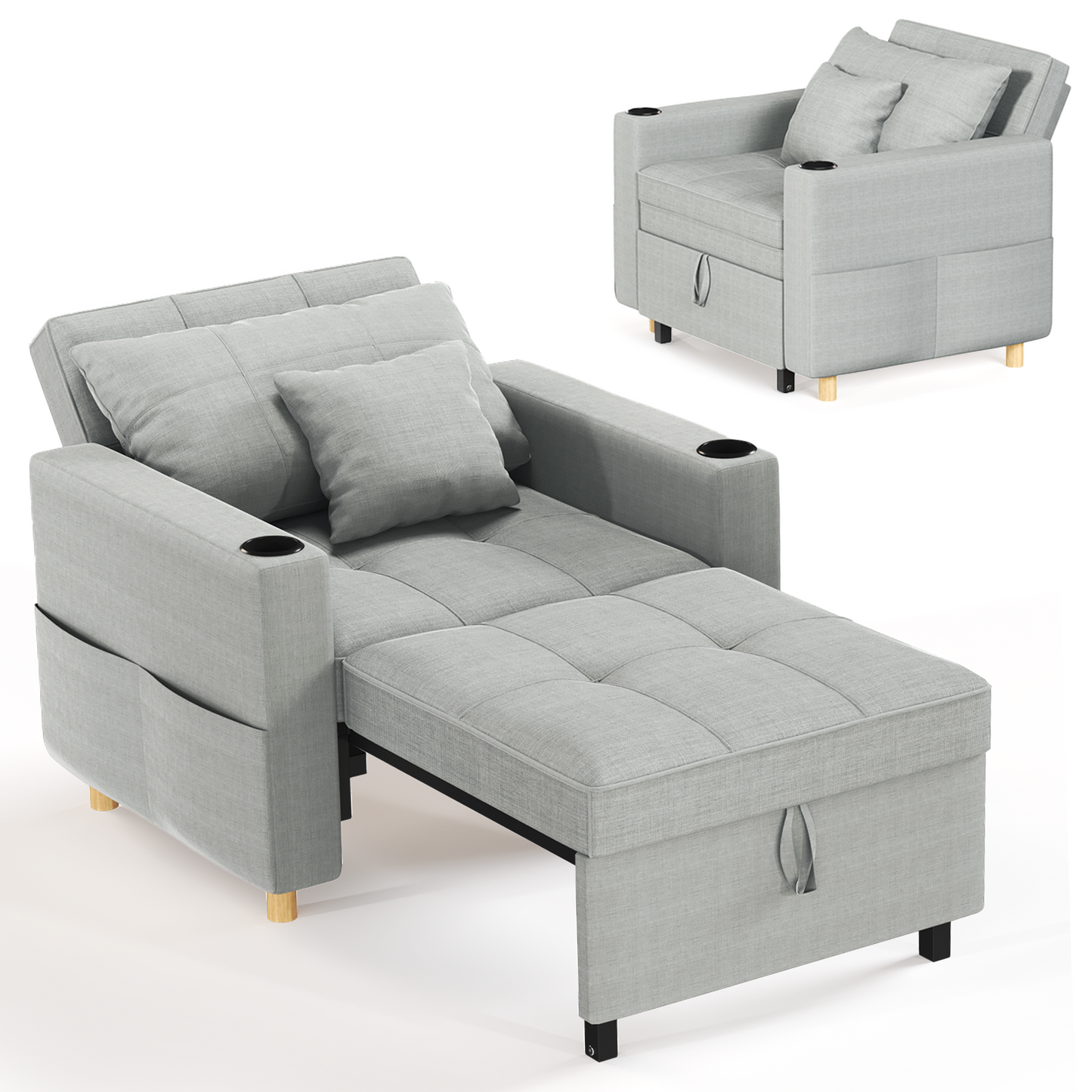 Sleeper Chair, Convertible Chair Bed for Adults, 3-in-1 Pull Out Sofa Chair