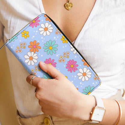 Zipped Wallet - Blue Flower Print