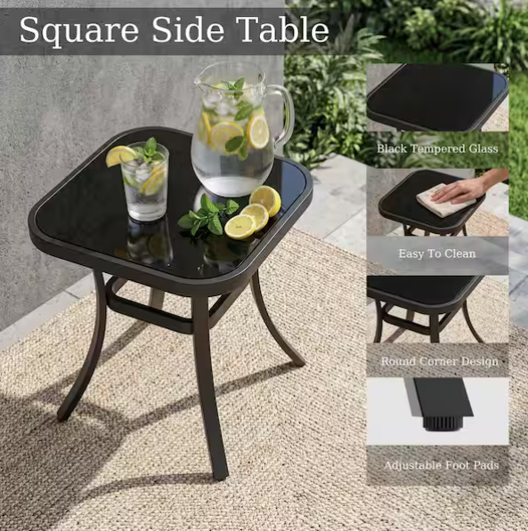3-Piece Aluminum Swivel Outdoor Rocking Chairs Patio Conversation Set with Navy Cushions and Table, Garden, Backyard