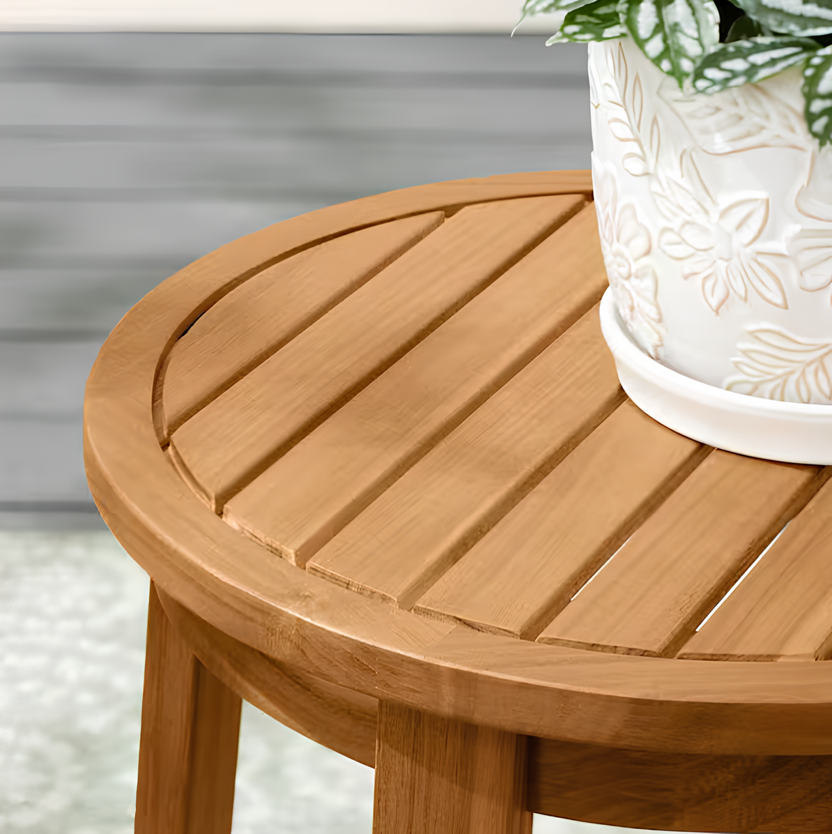 Windy Hill 3-Piece Acacia Wood Outdoor Chat Set with CushionGuard Almond Biscotti Cushions