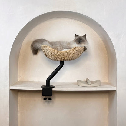 ERGO PURRCH desk-mounted cat bed with cat resting