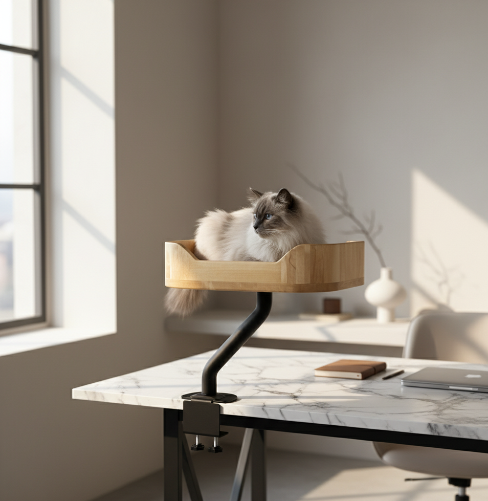 The Sustainable Desk-Mounted Cat Bed