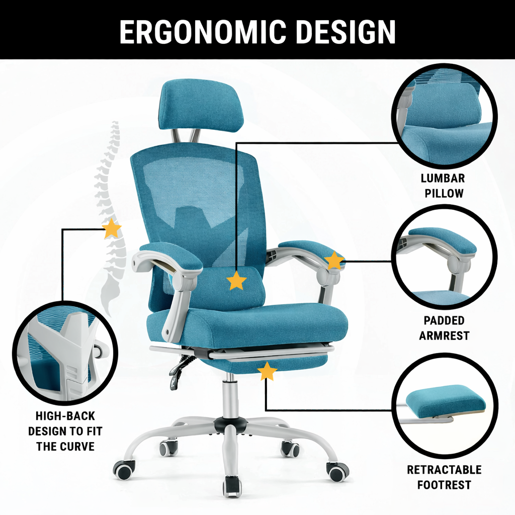 Ergonomic Office Chair with Lumbar and Headrest Support