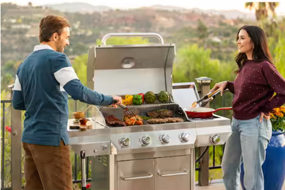 4 Burner Stainless Steel Propane Gas Grill with Side Burner