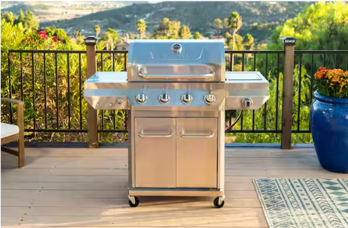 4 Burner Stainless Steel Propane Gas Grill with Side Burner