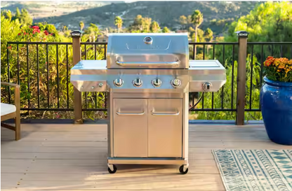 4 Burner Stainless Steel Propane Gas Grill with Side Burner