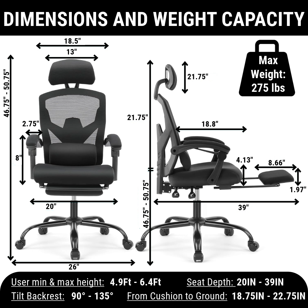 Ergonomic Office Chair with Lumbar and Headrest Support