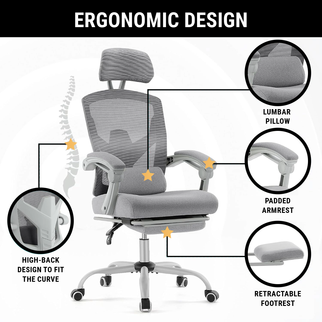 Ergonomic Office Chair with Lumbar and Headrest Support