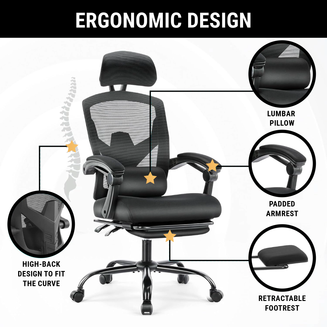 Ergonomic Office Chair with Lumbar and Headrest Support